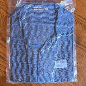 Blue Wavy Knit Button-Up Shirt